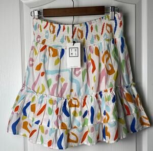 THML White Multi-Color Abstract Print Mini Skirt